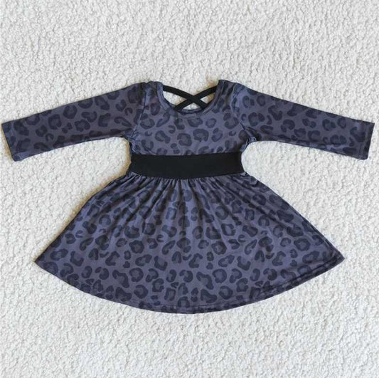 6 B12-8 Black Leopard Print Girls Dress