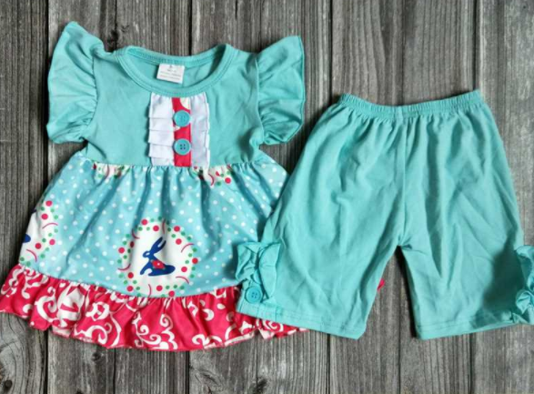 Bunny treat girls' solid color shorts set