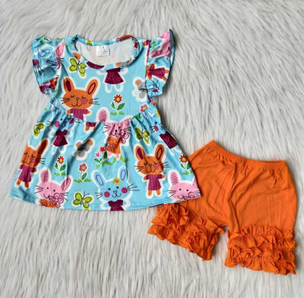 Bunny treat girls' solid color shorts set