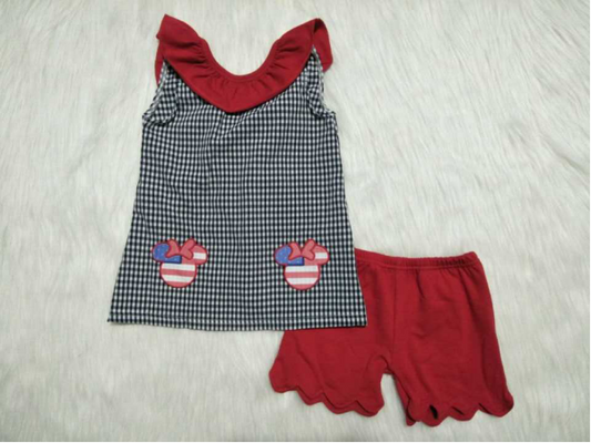 Cute mouse embroidery girl solid color shorts sets