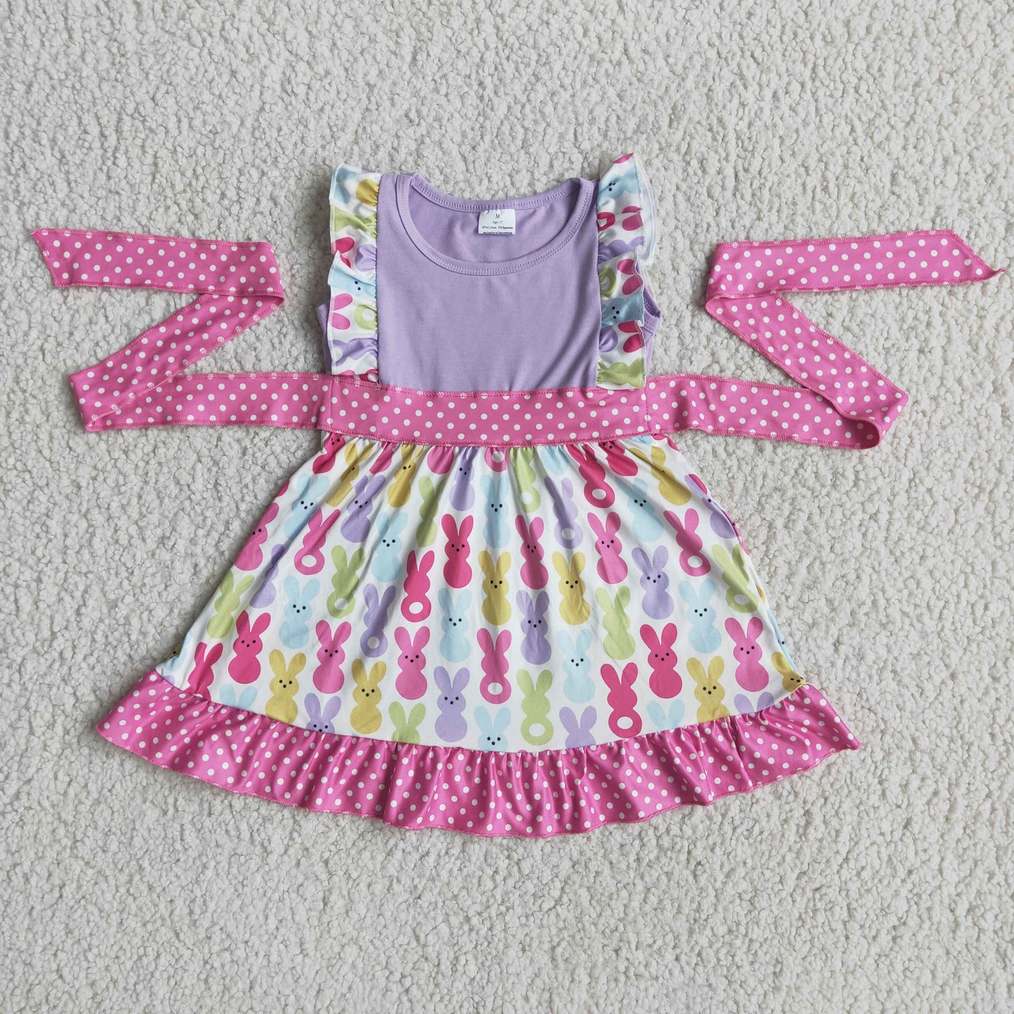 pink polka dot cartoon bunny easter girl's belt dress
