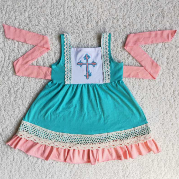 Embroidered Cross Girls Belt Lace dress
