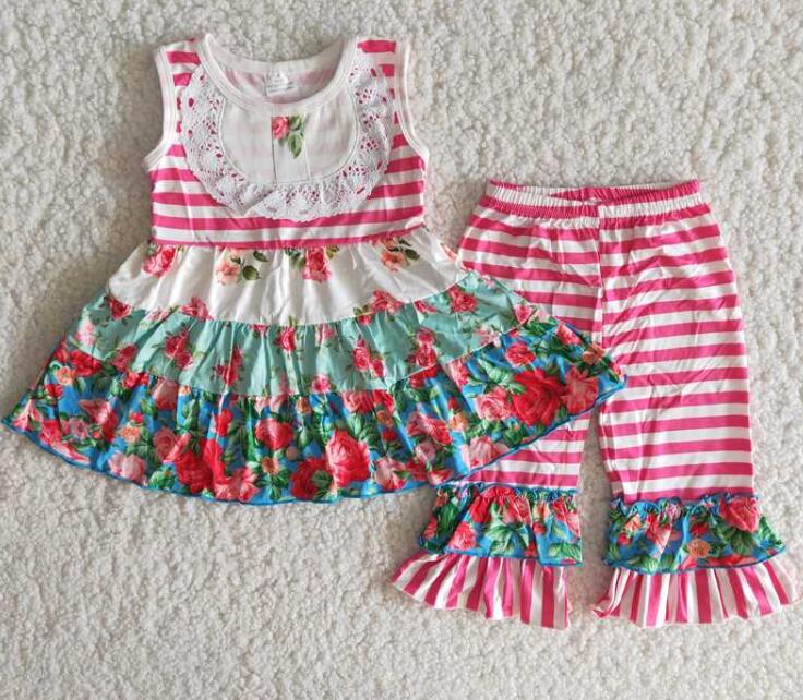 E2-11 Lace Striped Pink Outfits for girl
