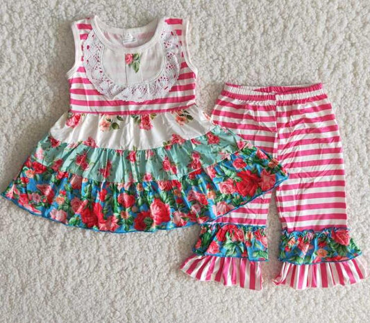 E2-11 Lace Striped Pink Outfits for girl