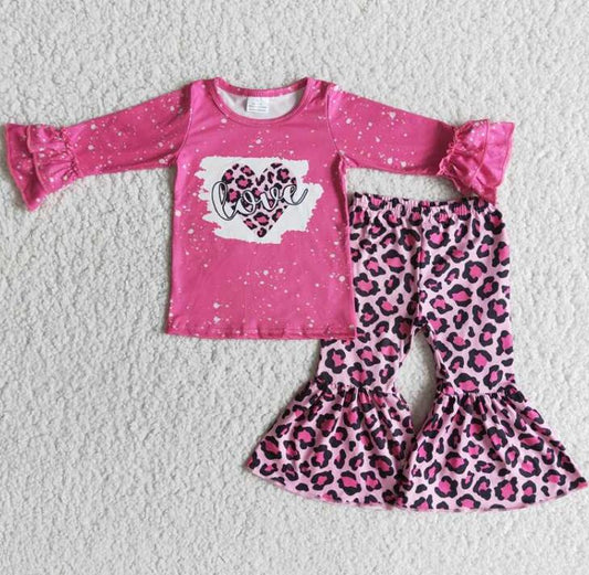 6 B9-25 love Pink Leopard Long Sleeve Sets