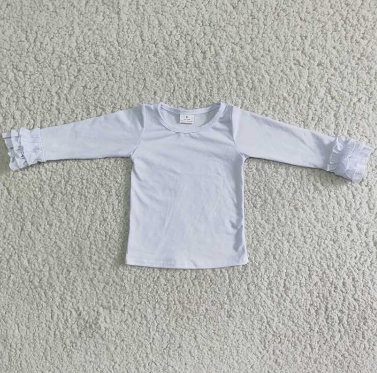 6 A8-1 Girls White Solid Color Long Sleeve T-Shirt