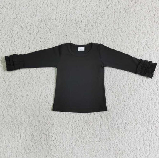 6 A16-4 Girls Black Solid Color Long Sleeve T-Shirt