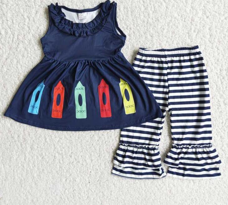 D2-28 Pencil Embroidery Sleeveless Girls Back To School Clothes