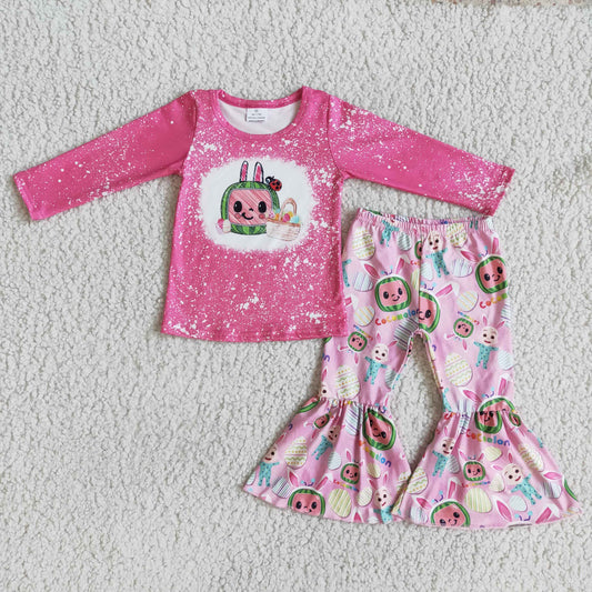 Watermelon bunny easter girl's bell bottom pants outfit