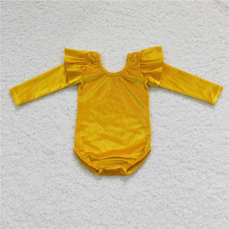 LR0210Girls Yellow Gold Velvet Long Sleeve Dance Costume