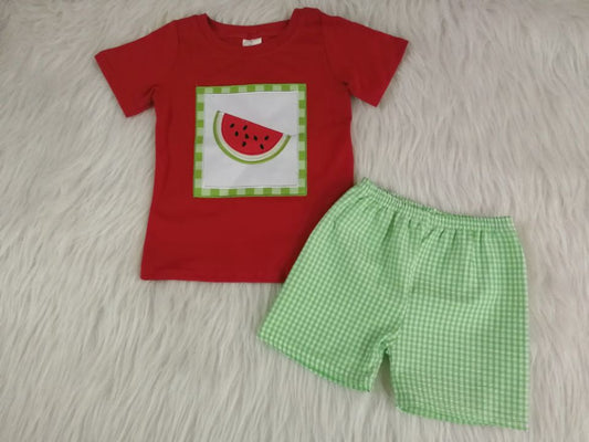 Embroidered Watermelon Boy's Summer Sets