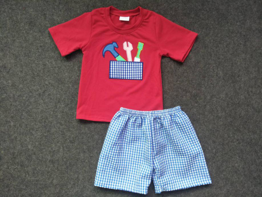 Tool Embroidery Boy's Short Sleeve Suit