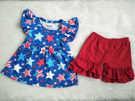 Flag Star Girls' Solid Color Shorts Set