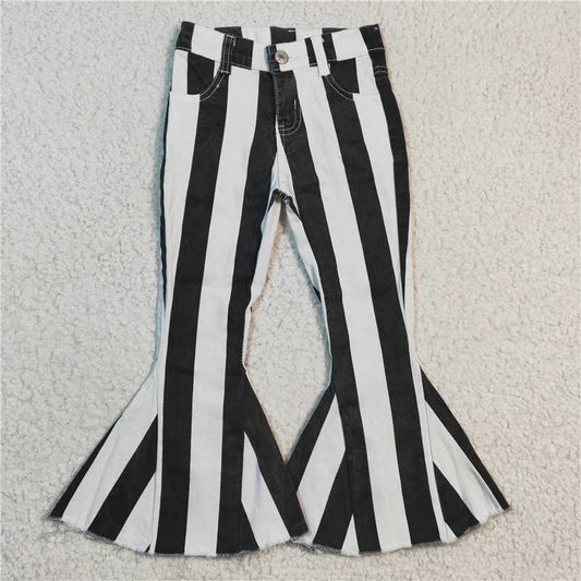P0046 Black and white striped denim trousers