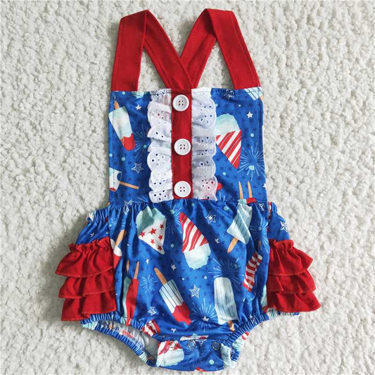 SR0015 Girls national day ice cream jumpsuit with suspenders