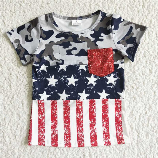 BT0008 Boys' National Day Camouflage Sequin Pocket Short Sleeves