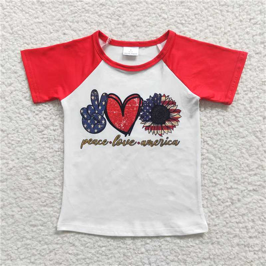 GT0108 Girls' National Day peace love heart short-sleeved top