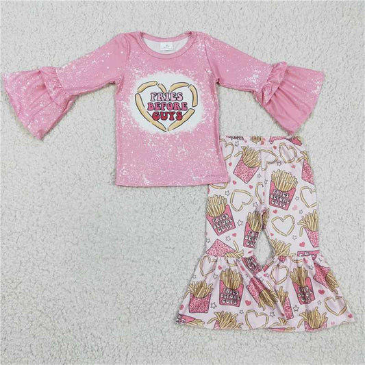 GLPO354 Girls FRIES French Fries Pink Long-Sleeved Trousers Suit