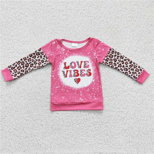 GT0071Girls Valentine's Day VIBES Pink Leopard Long Sleeve Top