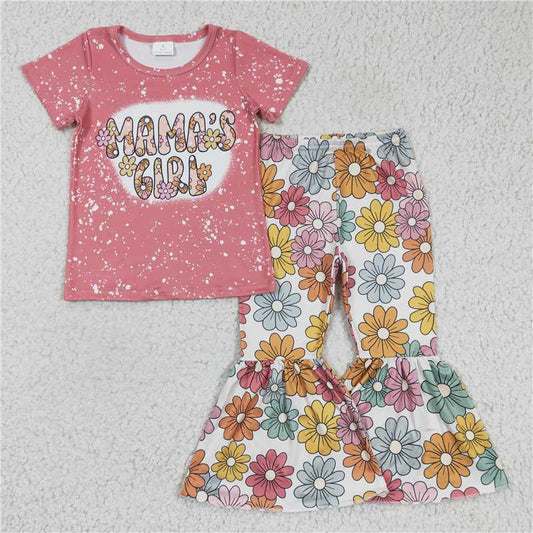 GSPO0317 Girls MAMAS GIRL floral pink short-sleeved trousers suit