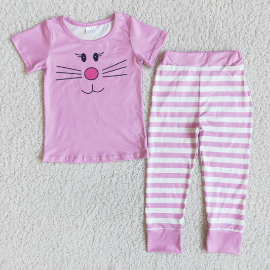 Girls Pink Striped Easter Bunny Pajamas