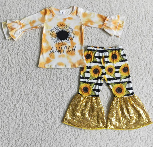 6 A10-13 Sunflower Yellow Sequins Girls Outfits