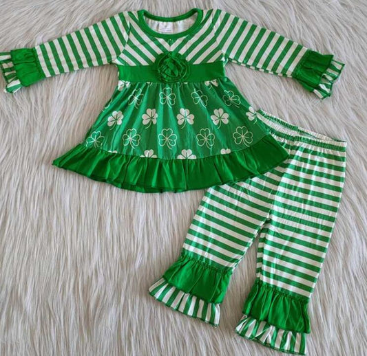 6 A17-11 St. Patrick's Day green striped girl outfits