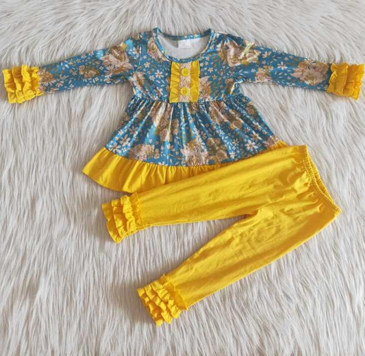 6 A33-17 fall flower yellow ruffle pants for girl