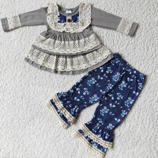 6 A28-2 blue flower lace girls outfits
