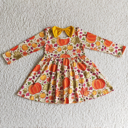 GLD0055 Fall Maple Pumpkin Girls Dress