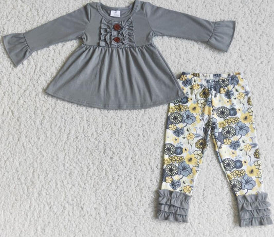 6 A11-28 grey top flower ruffle pants outfits