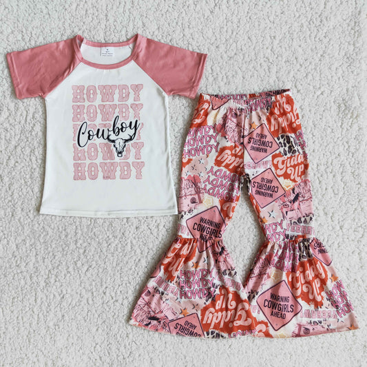 Howdy cowboy cow baby girl's outfit bell bottom trousers fashion Toddler girl clothes