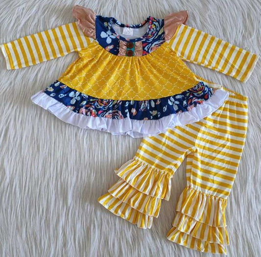 6 A20-11 striped yellow flower girl outfits