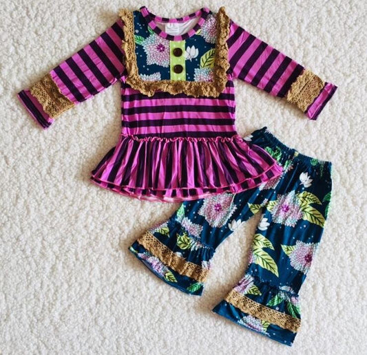 6 B8-36 purple striped flower girl outfits
