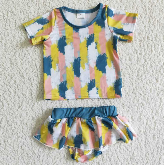 S0018 Tie Dye Swimsuit 2 Piece Set for Baby Girls