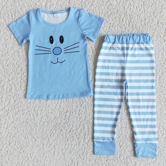 D7-5 Boys Blue Striped Easter Bunny Pajamas