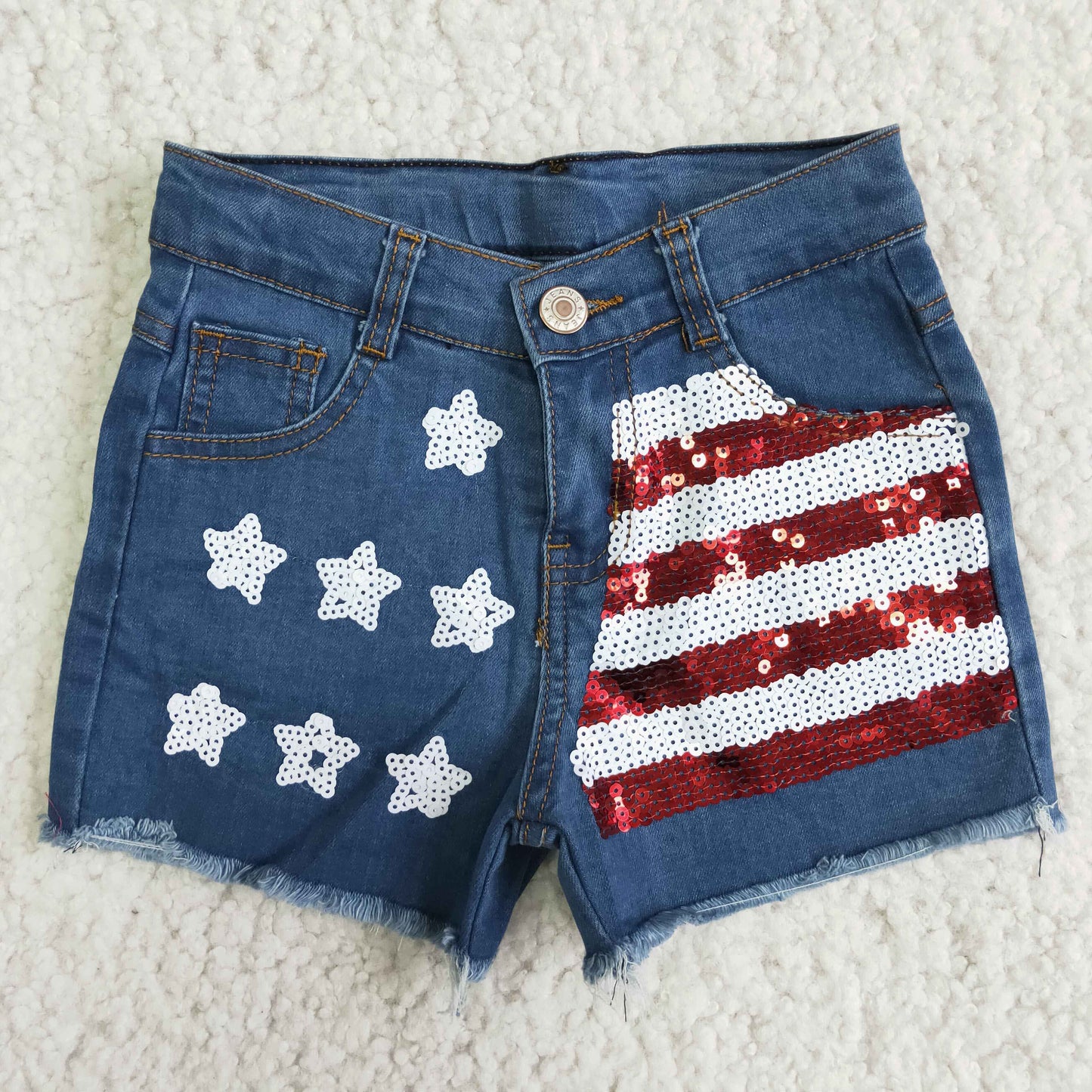 4th of July sequined denim shorts