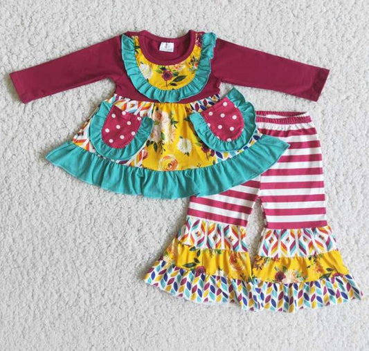 6 B7-36 flower pocket girl fall outfits