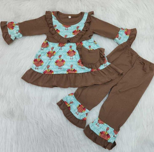 6 A20-1 Thanksgiving turkey pocket girls outfits