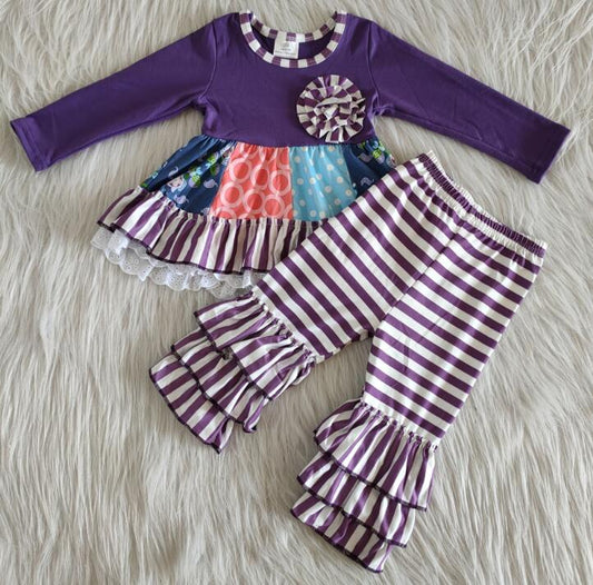6 A22-27 purple flower striped girls outfits