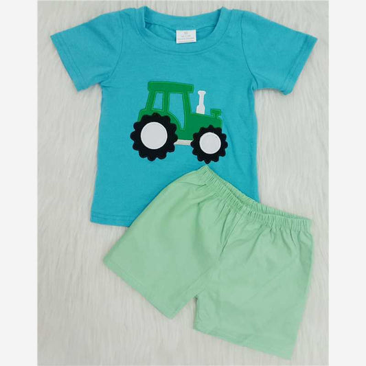 Tractor Embroidery Boy's Summer Clothes