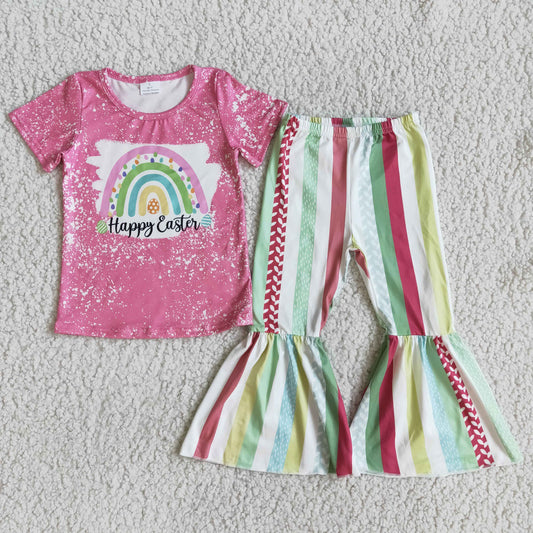 Happy Easter colorful striped bell bottom outfits for girls