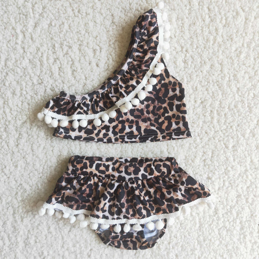 Leopard Print Pom Kids Summer Swimsuit