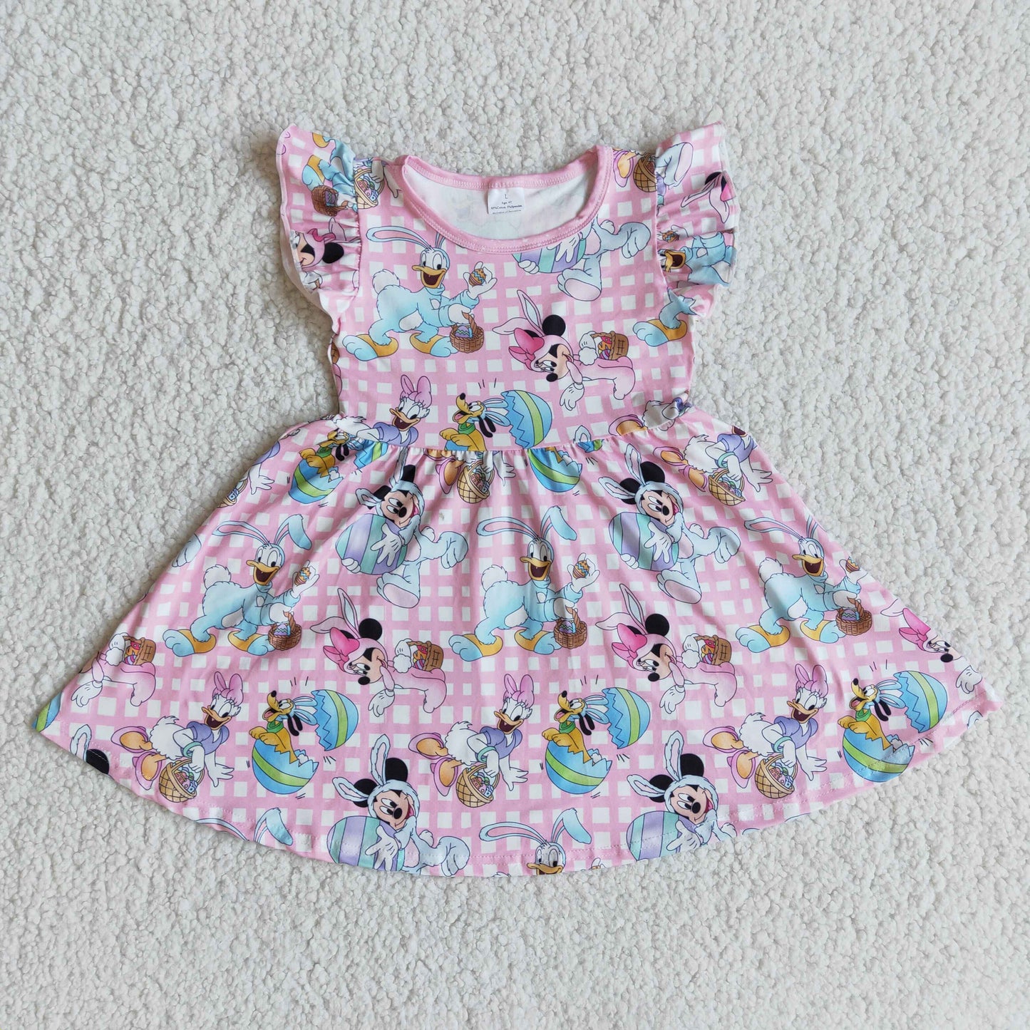 Cute Bunny Easter Basket Girl Short Sleeve Dress