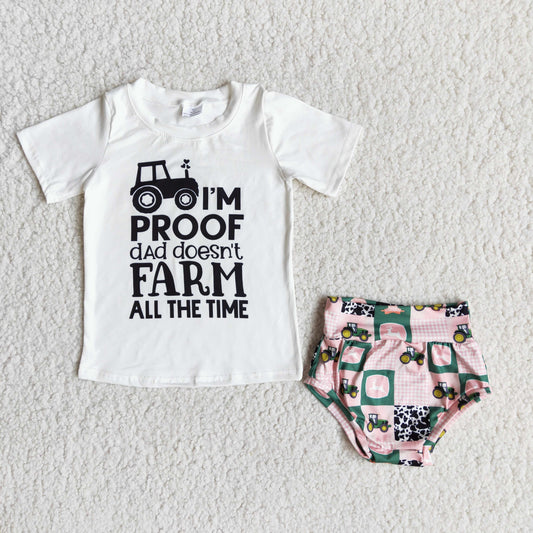 Dad doesn't farm all the time baby girl bummies outfit kids wholesale spring summer farm clothes