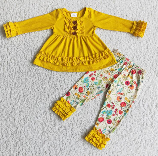 6 A24-1 yellow flower girl icing trousers outfits
