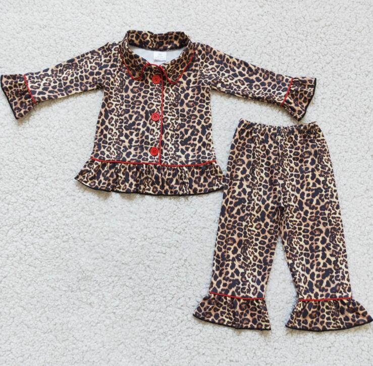 6 B4-23 Leopard ruffle girl pajamas outfits