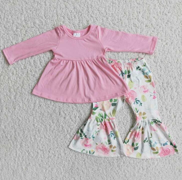 6 A24-27 pink top flower pants girls outfits