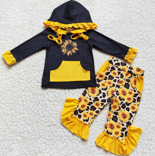 6 A8-28 Girls Sunflower Hooded Pocket Outfits