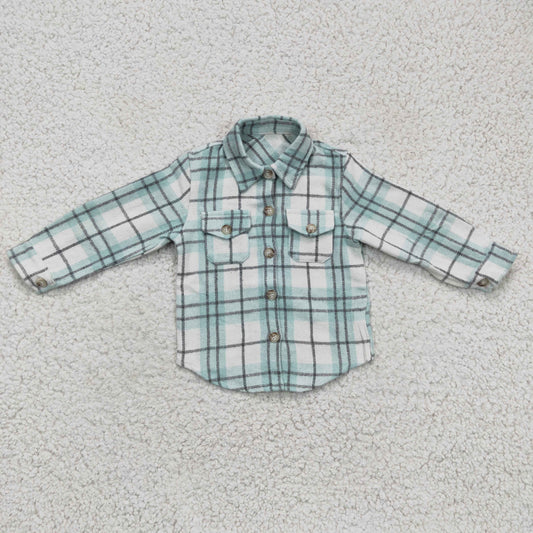 BT0169 Children's blue and white plaid long-sleeved shirt
